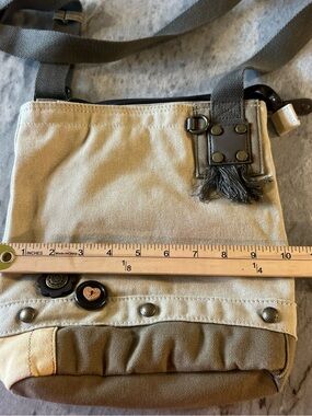 Chala khaki and brown Canvas Messenger Crossbody Bag
